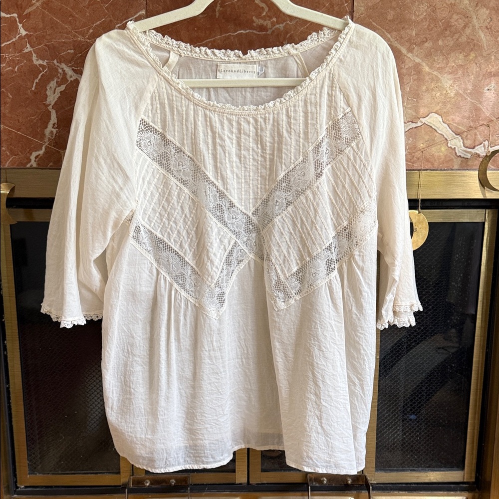 Anthropologie 4 Love And Liberty Lace Cotton Blouse Boho Medium